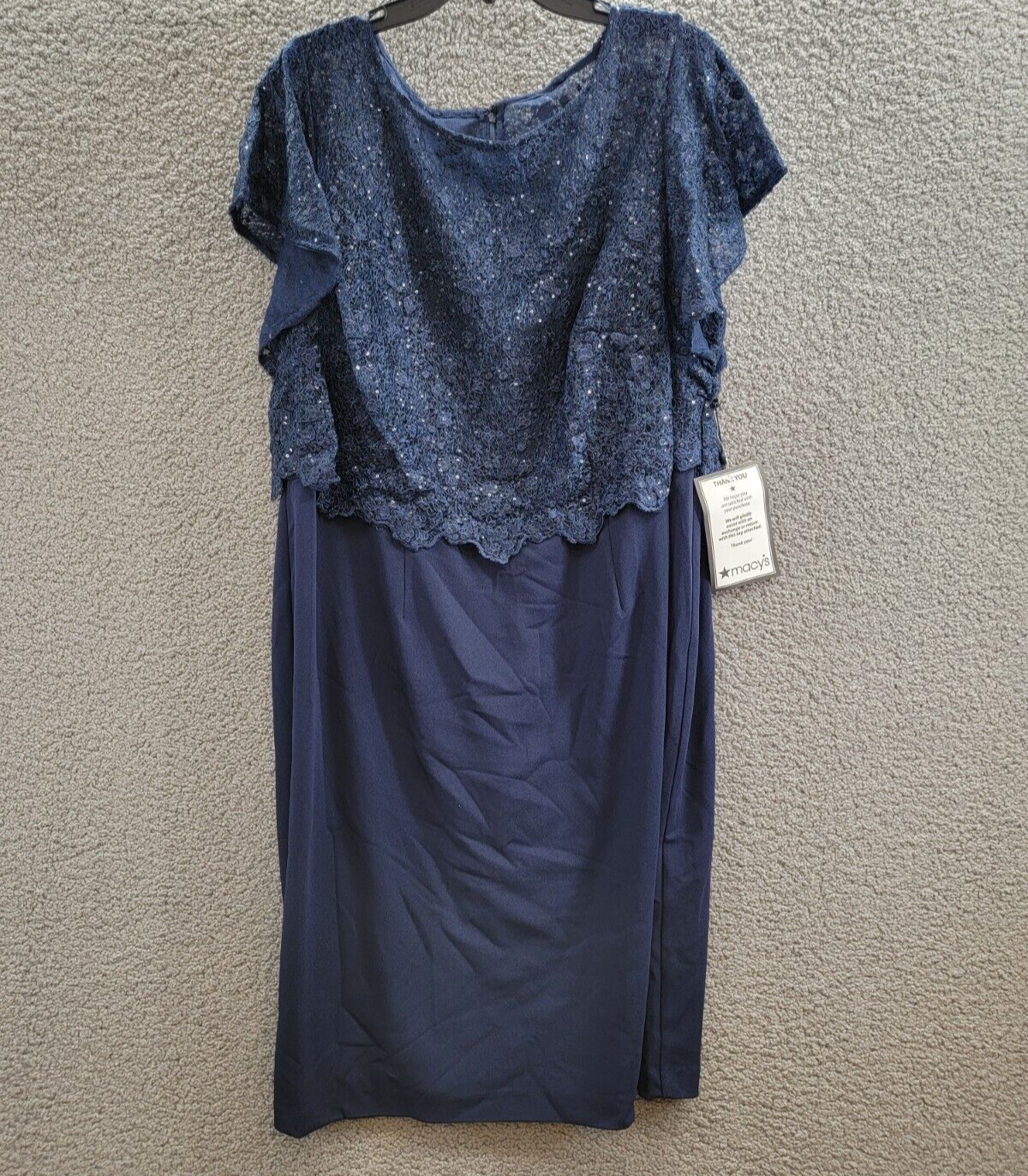 Adrianna Papell Sequin Guipure Lace Sheath Dress Women's 20W Navy Boat Neck~ - Picture 2 of 17
