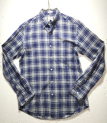 J Crew Shirt Mens Small Gray Blue Plaid Long Sleeve 100% Cotton Casual Collared