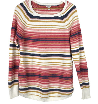 LL Bean Women s Large Cotton Multi Color Striped Sweater Lightweight Crew Neck