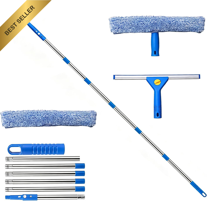 7.72Ft Window Cleaning Kit, 2 in 1 Windows Squeegee Cleaning Kit Sponge Car Wind