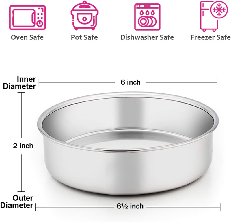 6 Inch Cake Pan Set of 3,  Stainless Steel Round Smash Cake Baking Pans, Non-Tox