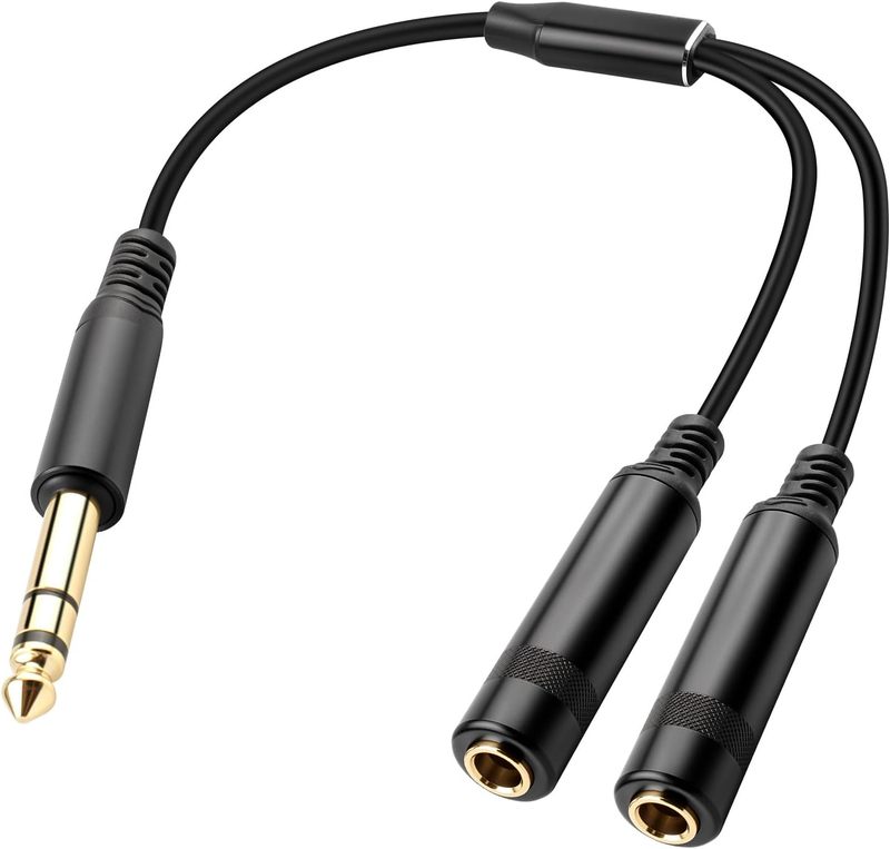 15CM 1/4" 6.35Mm Stereo Plug/Male to Dual 1/4" 6.35Mm Jack/Female Splitter Adapter Cable Converter