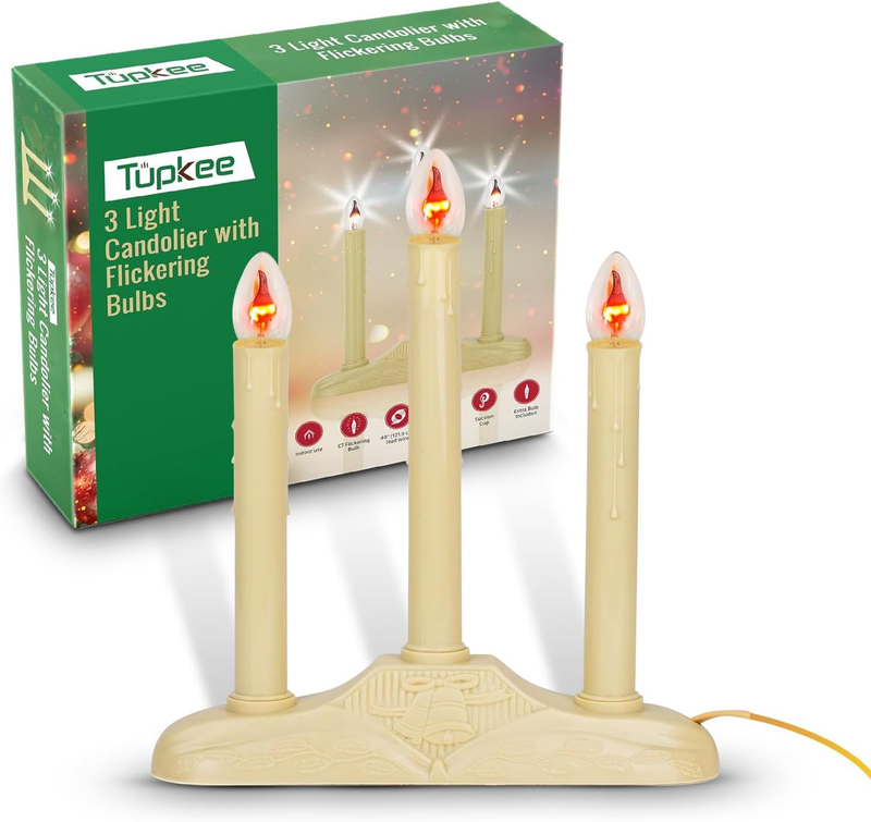Christmas Candolier Window Candles – with Flickering Bulbs – 3-Lights Indoor - F