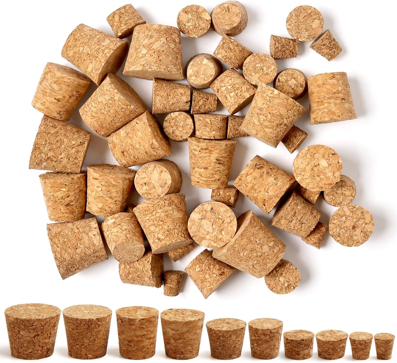 100 Pcs 10 Sizes Tapered Cork Plugs,Wine Bottle Corks Wood Bottle Corks,Replacem