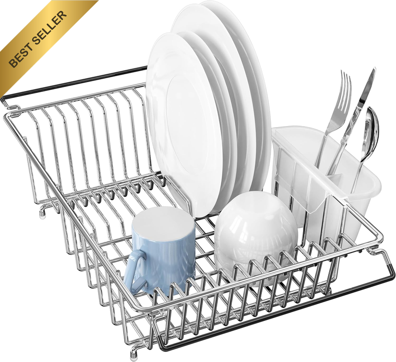 Stainless Steel Sink Drainer with Utensil Holder, Dish Drying Rack over the Sink