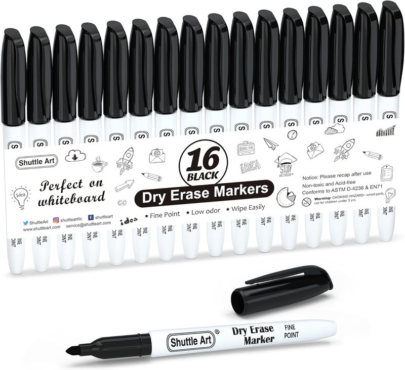Dry Erase Markers, 16 Pack Black Whiteboard Markers,Fine Tip D...