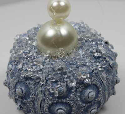 Sunbleached Jeweled Blue Pink Sea Urchins Christmas Holiday Ornaments Set of 2