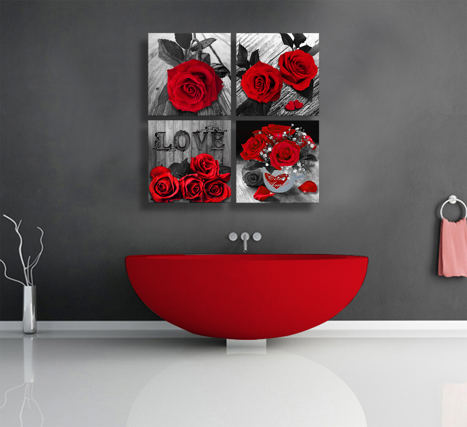 Red Rose Wall Art Flower Canvas Art Wall Decor Pictures for Bedroom