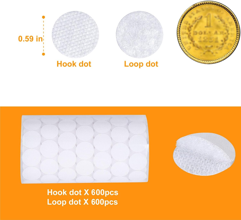 Self Adhesive Dots - 1200pcs (600 Pairs) 0.59" Diameter Waterproof Sticky Back H