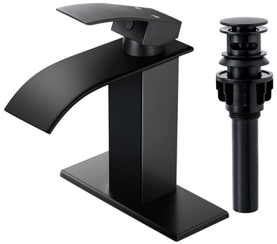 Qomolangma Waterfall Bathroom Faucet, Matte Black Modern Single Handle Bathro...