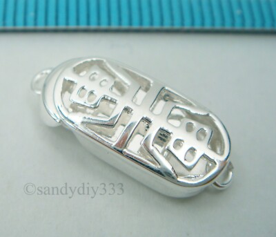 1x BRIGHT STERLING SILVER OVAL CLASSIC CHINESE 1-strand BOX CLASP 15mm N223
