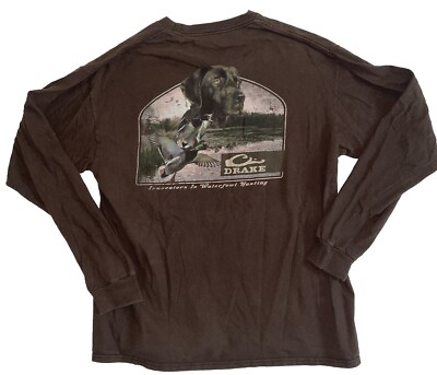 Drake Waterfowl Systems Brown Long Sleeve T-Shirt Mens Relaxed Fit Hunting Dog