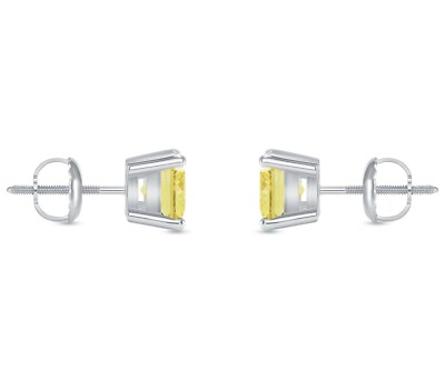 Pre-owned Shine Brite With A Diamond 1.25 Ct Princess Canary Earrings Studs Solid 18k White Gold Screw Back Basket