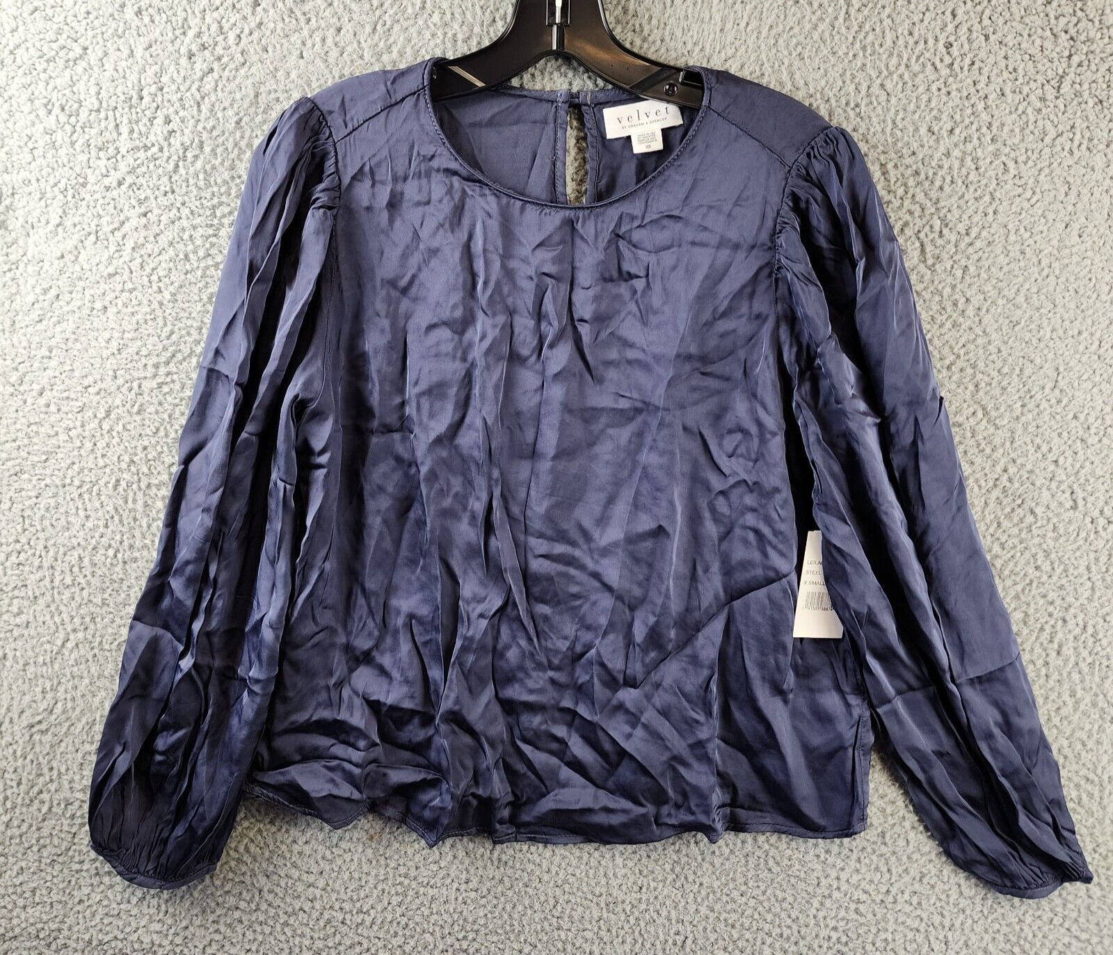 Velvet by Graham & Spencer Leila Pleated Sleeve Top Women's XS Steel Long Sleeve - Picture 1 of 12
