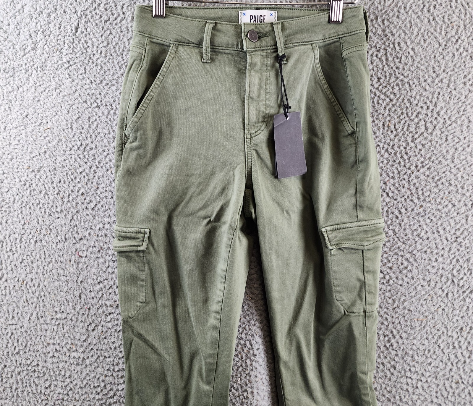 Paige Jolie Skinny Cargo Pants Women's 24 Vintage Ivy Green Zip/Button Closure - Picture 4 of 17