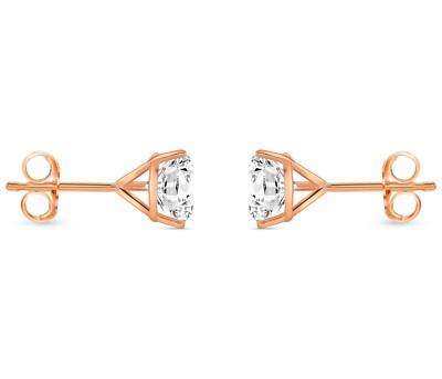 Pre-owned Shine Brite With A Diamond 2.75 Ct Round Cut Earrings Studs Solid Real 14k Rose Gold Push Back Martini In White/colorless