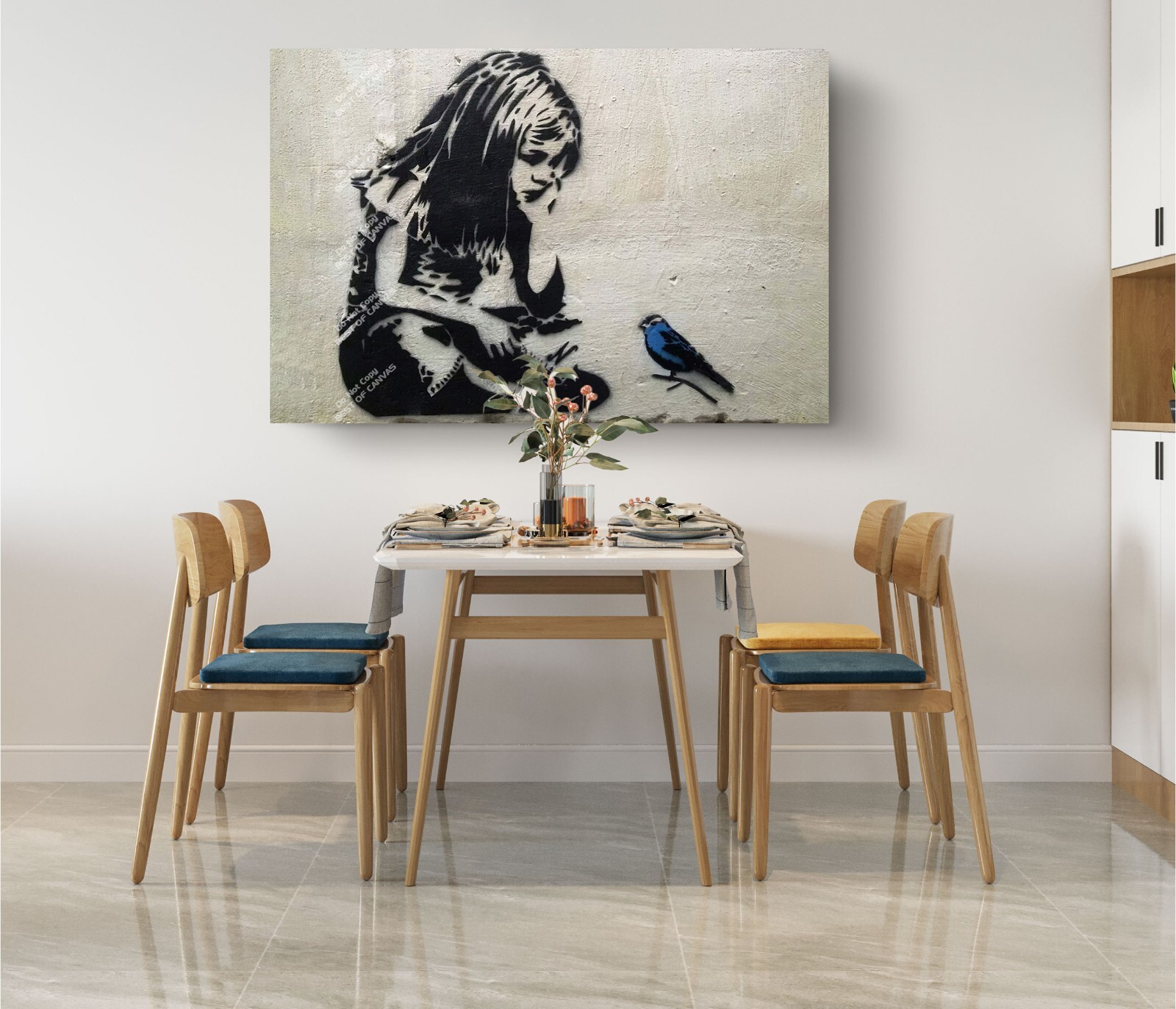 Girl With Blue Bird Banksy Street Wall Graffiti Canvas Décor Art Print Room 