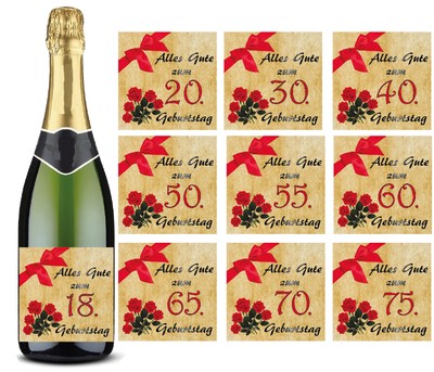 Flaschen Aufkleber Geburtstag Etikett jedes Alter möglich Sektflasche