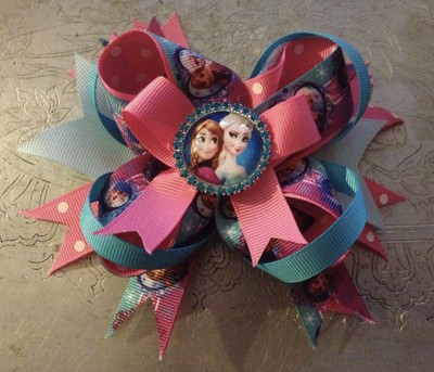 boutique stacked frozen hair bow with charm center