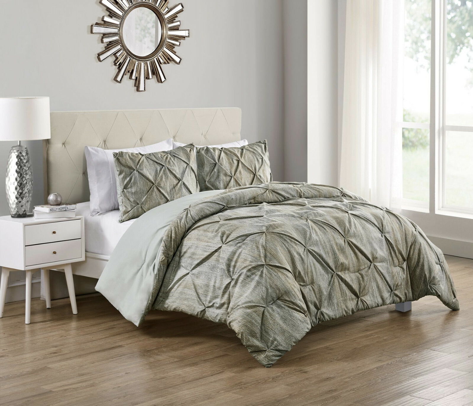 Rustic Distressed Ruffled Karla 3 Pc Sage Green Comforter Set