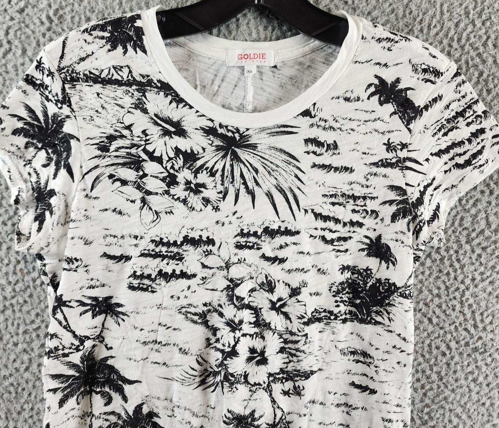 Goldie Palm Print Ringer Tee Women's XS White/Black Crew Neck Short Sleeve - Picture 4 of 13