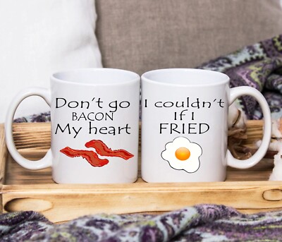 Don't go breaking my heart, I couldn't if I fried set of 2 mugs personalised