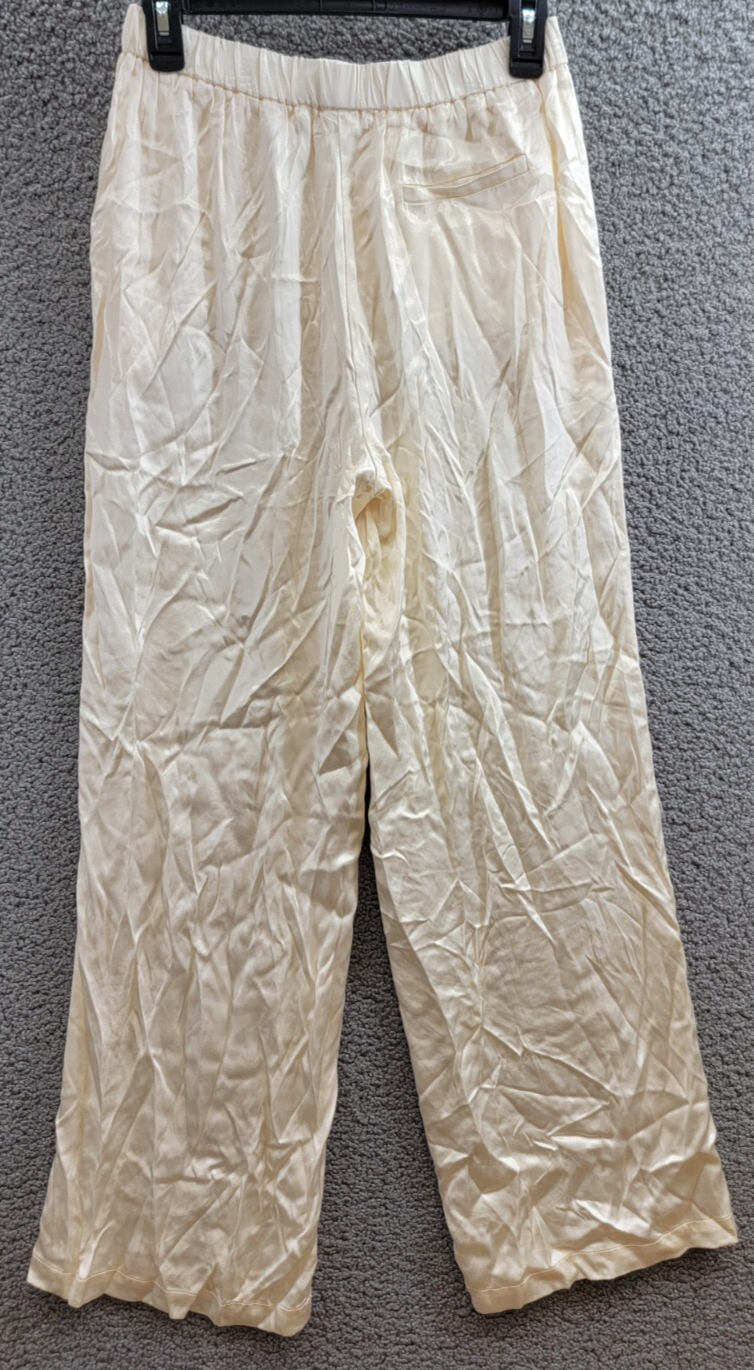 WAYF Fynn Satin Wide Leg Pants Women's S Cream Elastic Waist Pull On Styling~ - Picture 11 of 17