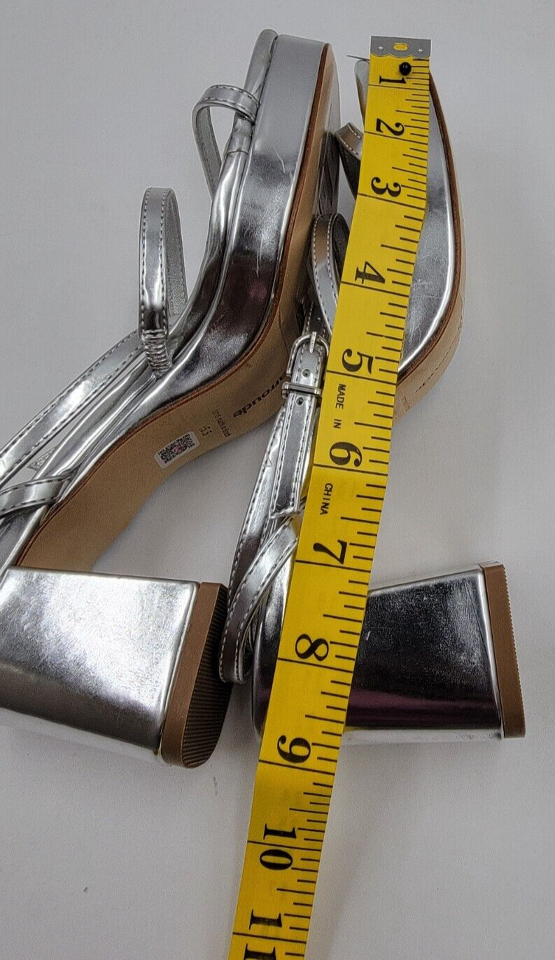 Larroudé Gio Specchio Leather Sandals Women's 5.5 Silver Mirror Open Round Toe - Picture 6 of 19
