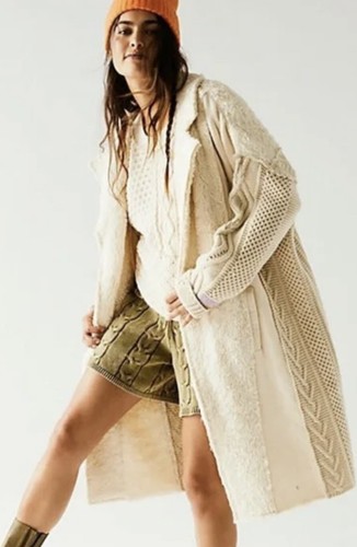 

Удлиненная косичка Free People Care Wonder Cardi с вставками из искусственного меха цвета слоновой кости  NWT, Ivory tan