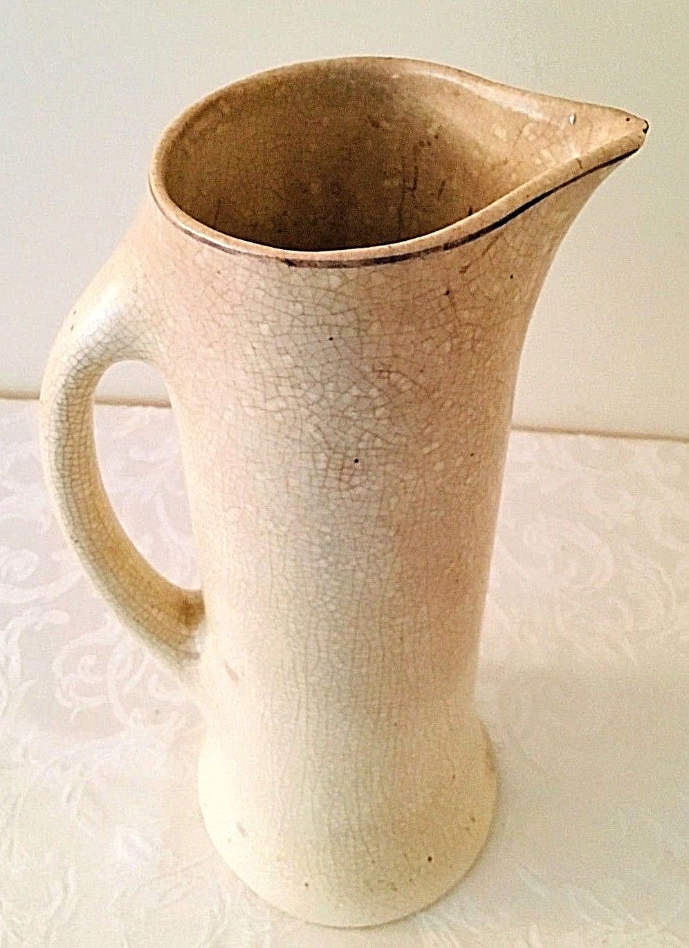 Knowles China Co Large Crackled Pitcher with Six Large Cups Dutch Family Scenes