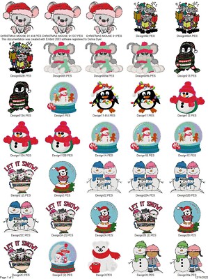 25 CHRISTMAS PENGUINS SNOWMEN AND MORE  EMBROIDERY MACHINE DESIGNS PES USB DRIVE