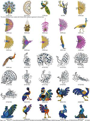 445 FANCY BIRDS PEACOCKS FLAMINGO STORKS MORE EMBROIDERY MACHINE DESIGNS PES USB