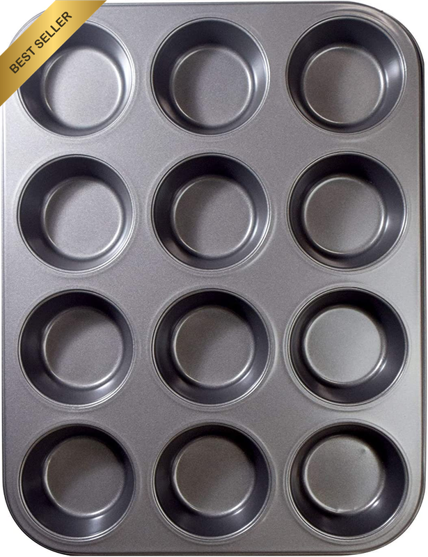 12 Cups Muffin and Cupcake Pan, Nonstick Carbon Steel Muffin Tin and Cupcake Tra