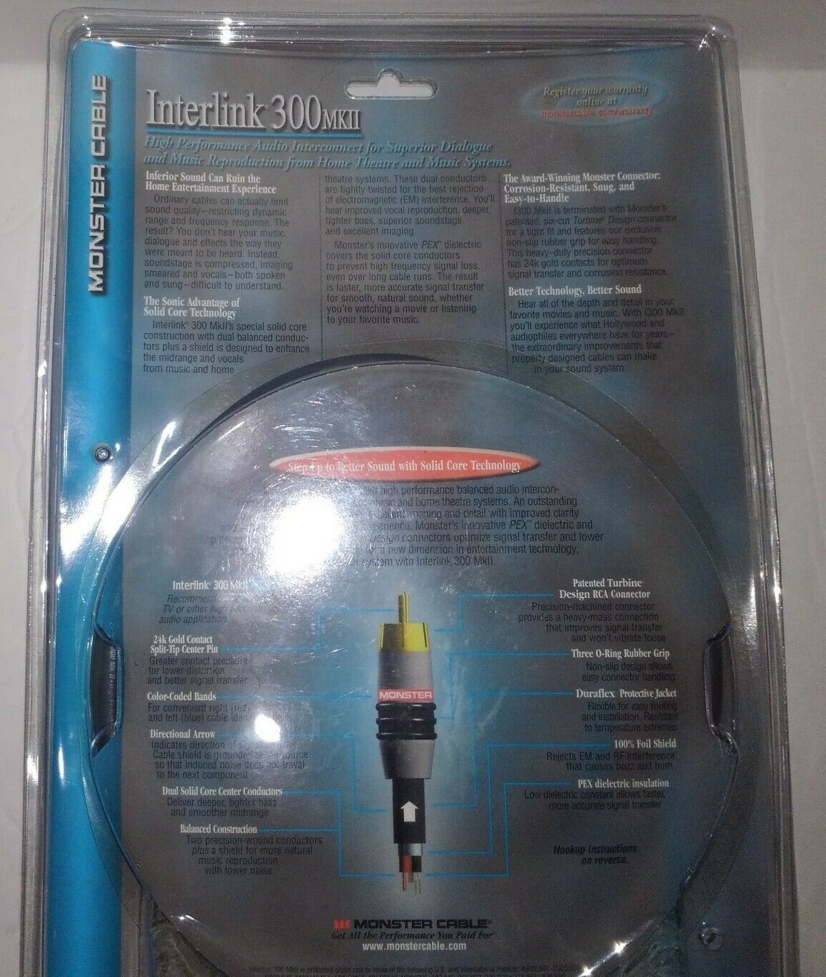 Monster Cable InterLink 300MK II RCA Audio Interconnect Pair 2 meter 6.6 ft