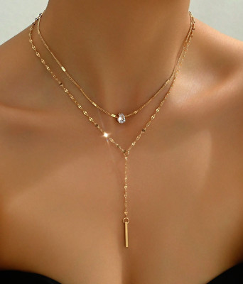 Rhinestone Womens Necklace Pendant 18k Gold Plated Stainless Steel Chain Jewelry