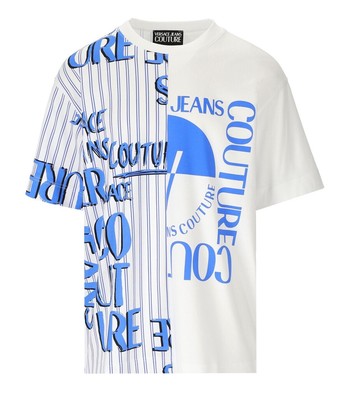 

Versace Jeans Couture Doodle Logo Stripes Белая футболка для мужчин, Белый, 74GAHE07-CJS1E-003