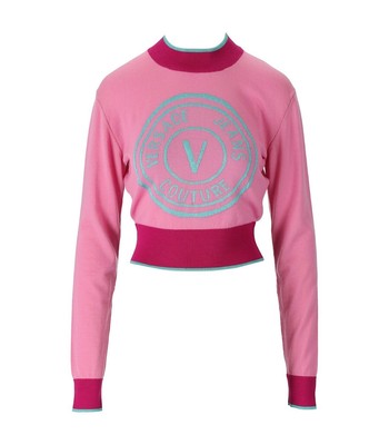 

Versace Jeans Couture V-emblem Розовый Голубой Укороченный Джемпер Женщина