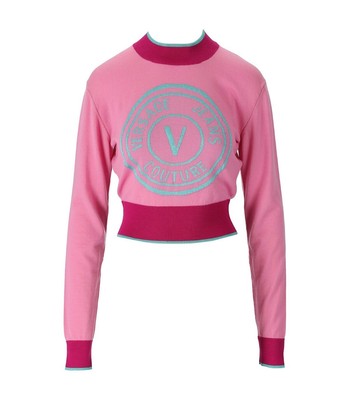 Versace Jeans Couture V-emblem Розовый Голубой Укороченный Джемпер Женщина