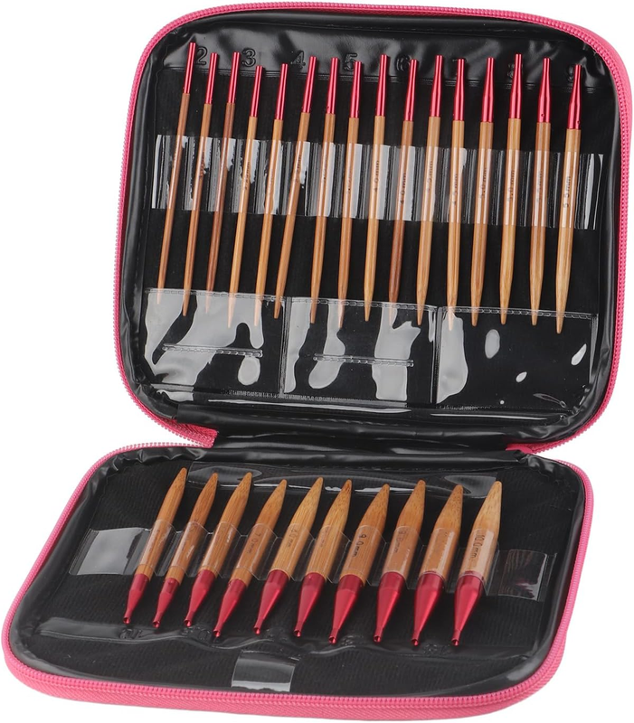 Circular Knitting Needles Set, 13 Pairs Knitting Needles Interchangeable Bamboo