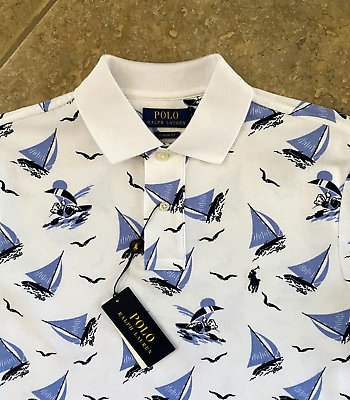 Polo Ralph Lauren Mesh Polo Shirt XL Polo Bear on Sailboat Print Classic Fit NWT