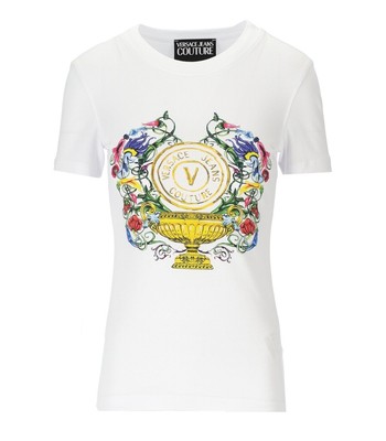 

Versace Jeans Couture V-emblem Garden Белая футболка женщина, Белый