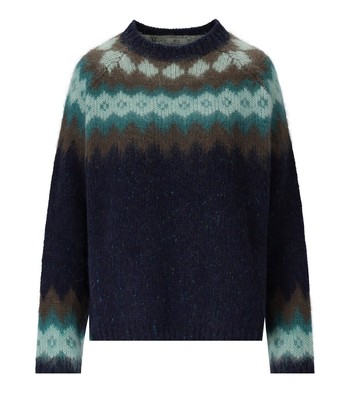 Женский синий джемпер с круглым вырезом Woolrich Fairisle