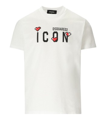 Pre-owned Dsquared2 Icon Heart Pixel White T-shirt Man