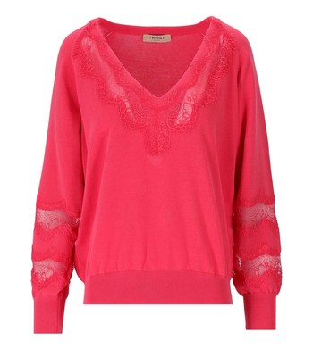 

Женский коралловый джемпер Twinset с кружевом, Розовый