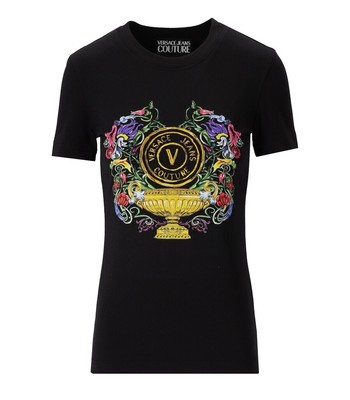 

Versace Jeans Couture V-emblem Garden Черная футболка женщина, Черный