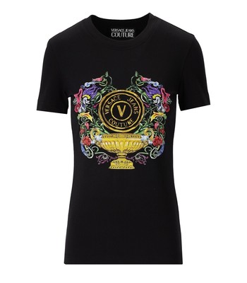 Versace Jeans Couture V-emblem Garden Черная футболка женщина