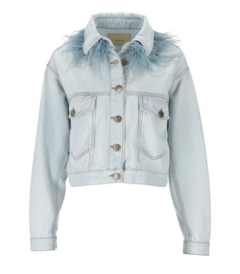 

Джинсовая куртка Twinset с перьями для женщин, Light blue, 231TP2620-03498