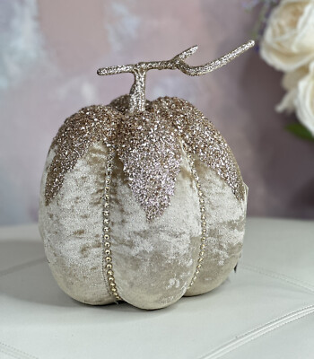 Rachel Zoe Thanksgiving Elegantly Decorated  Beige & Gold Pumpkin Tabletop Decor