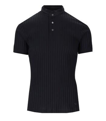 

Темно-синяя рубашка поло в рубчик с воротником-стойкой Emporio Armani, Синий, 3R1F71-1JGYZ-092J