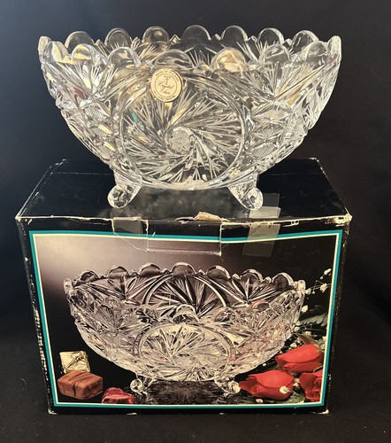 SALE✯クリスタルボウル✯10インチ Vintage Crystal Clear 24% Leaded Crystal Bowl With Sticker